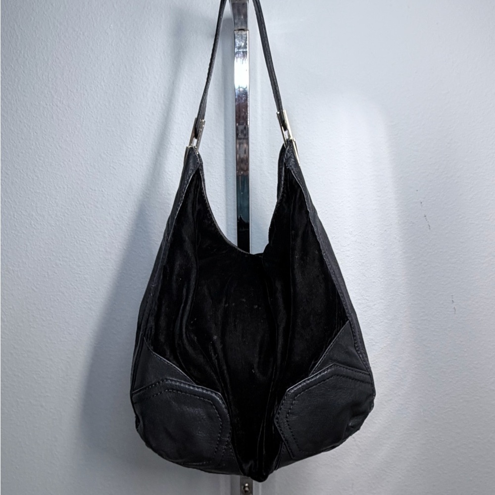 Y2K Juicy Couture Black Velvet & Leather Shoulder Bag - Picture 3 of 14
